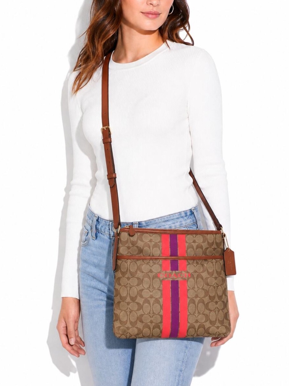 Coach Varsity Stripe File Bag in Signature Coated Canvas (F38402)